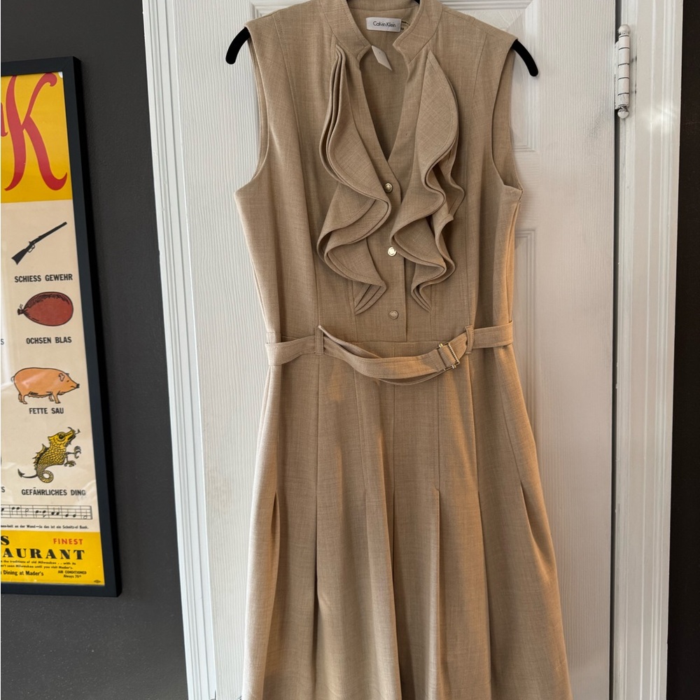 Calvin Klein Beige Ruffled Midi Dress